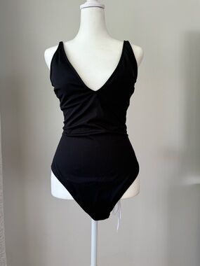 BERLOOK One Piece Swimsuit Black XL Lace Up Back Recycled Nylon New